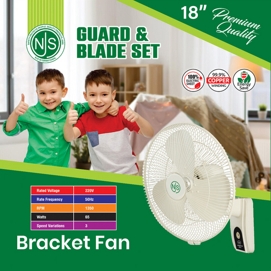 NJS 18" Bracket Fan - 55W High-Speed Cooling - Off White
