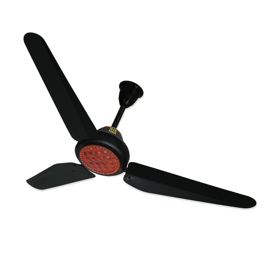 NJS Florance model ceiling fan in black color with brown design, black blades on white background