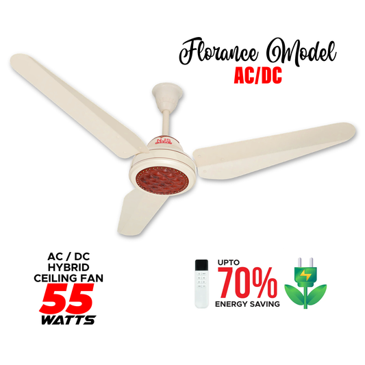 NJS Florance AC/DC Ceiling Fan - 55 Watt Energy Saving - Dark Wood Color