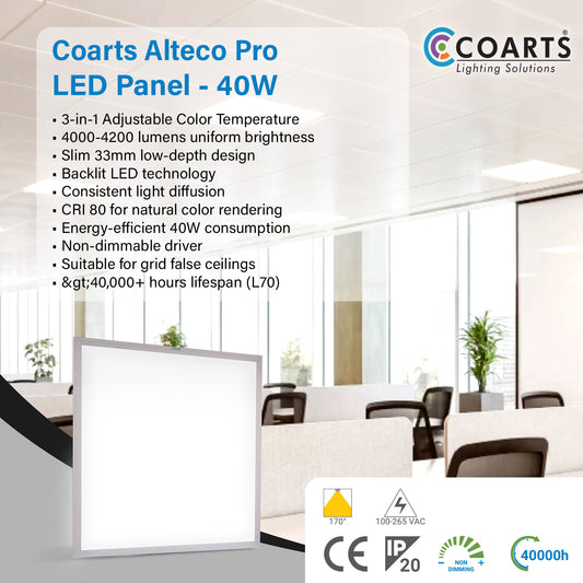 Coarts Alteco Pro 40W 3-in-1 LED Panel Light 2x2 – Grid Ceiling Light | Price in Pakistan