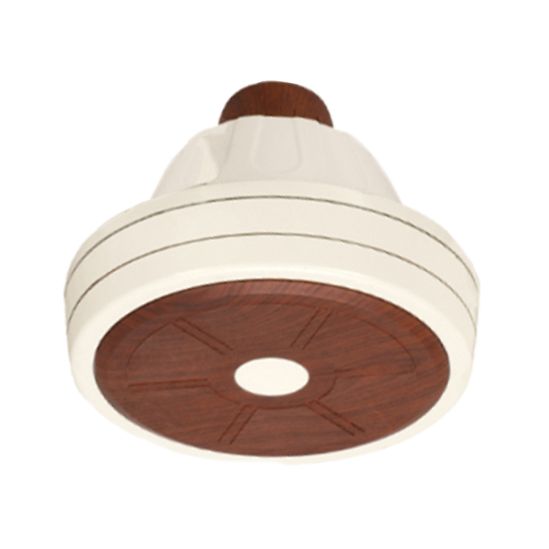 NJS Floral model Ceiling fan in off-white color with wooden texture in center and off-white blades on white background