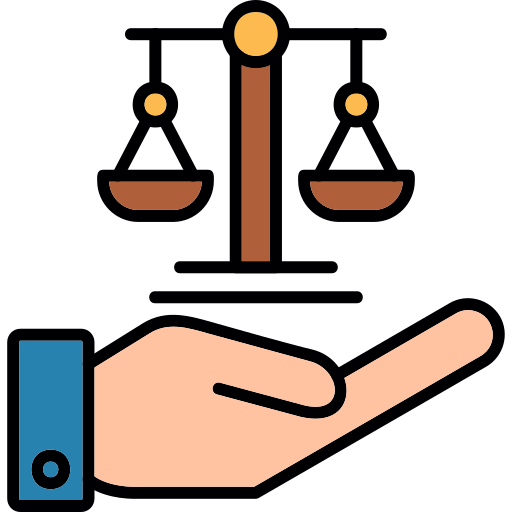 Hand holding a balanced scale on a white background