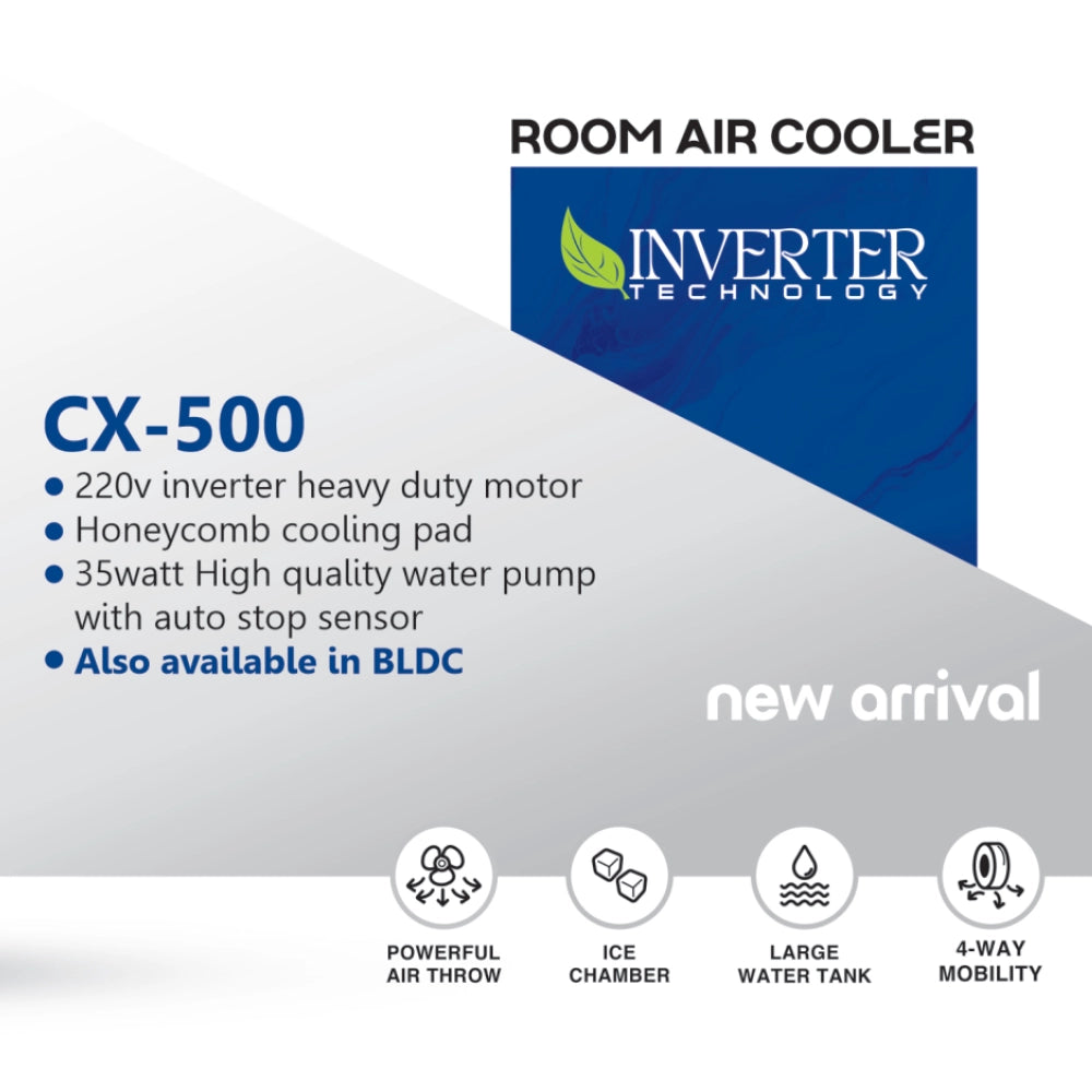 Climax CX-500 Inverter Tower Air Cooler – Honeycomb Pad – 35W Pump