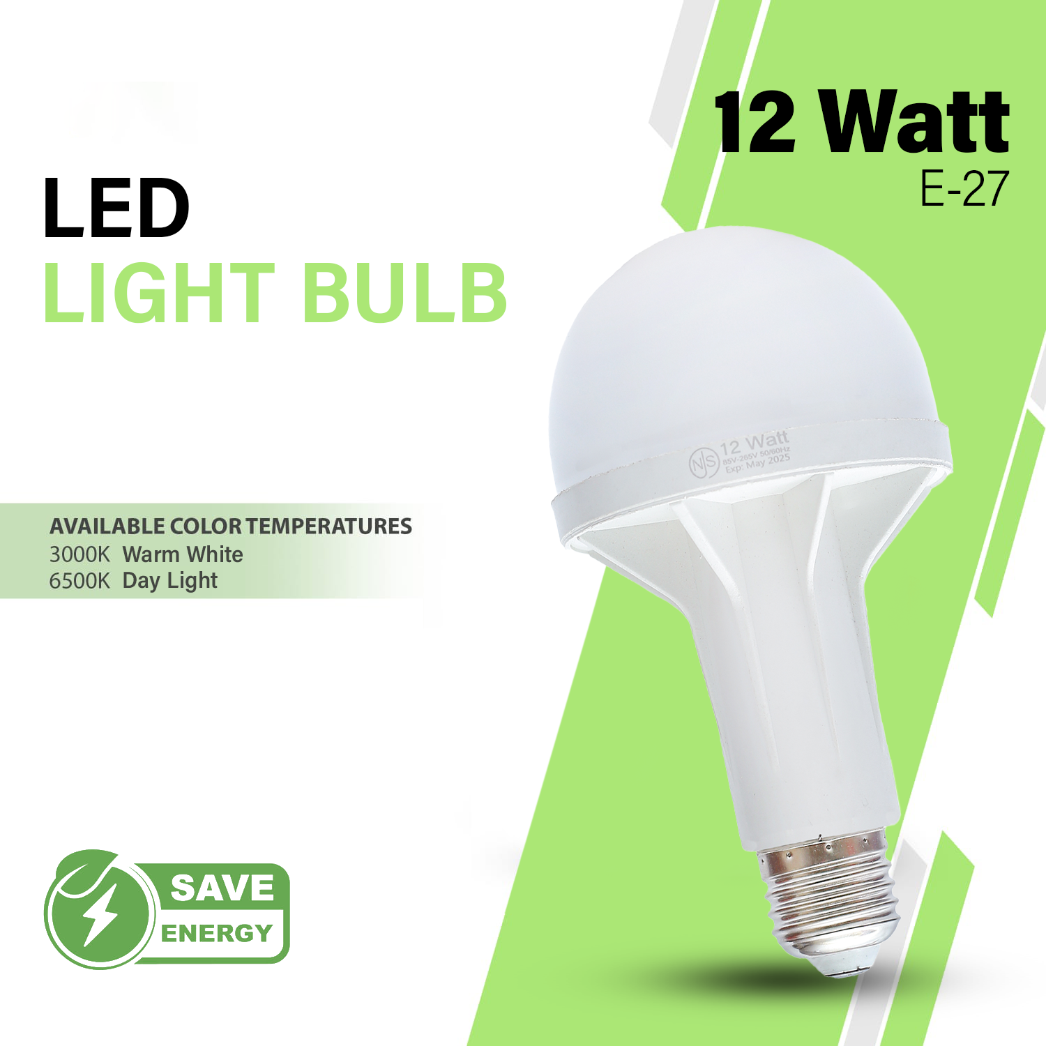 NJS 12-Watt LED Light Bulb - E27 Screw Cap - Energy Saving