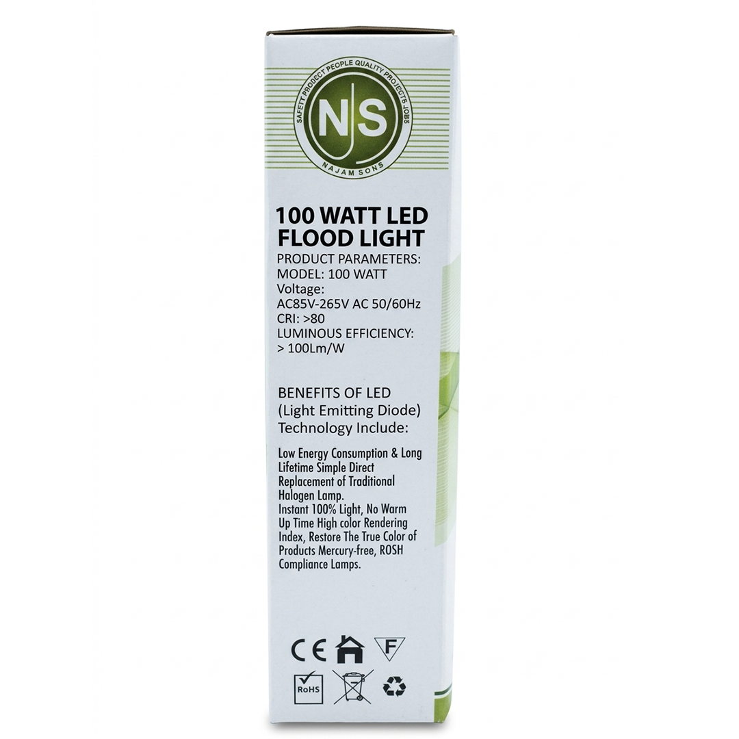 NJS 100W LED Flood Light IP66 – Waterproof High-Power Outdoor Lighting