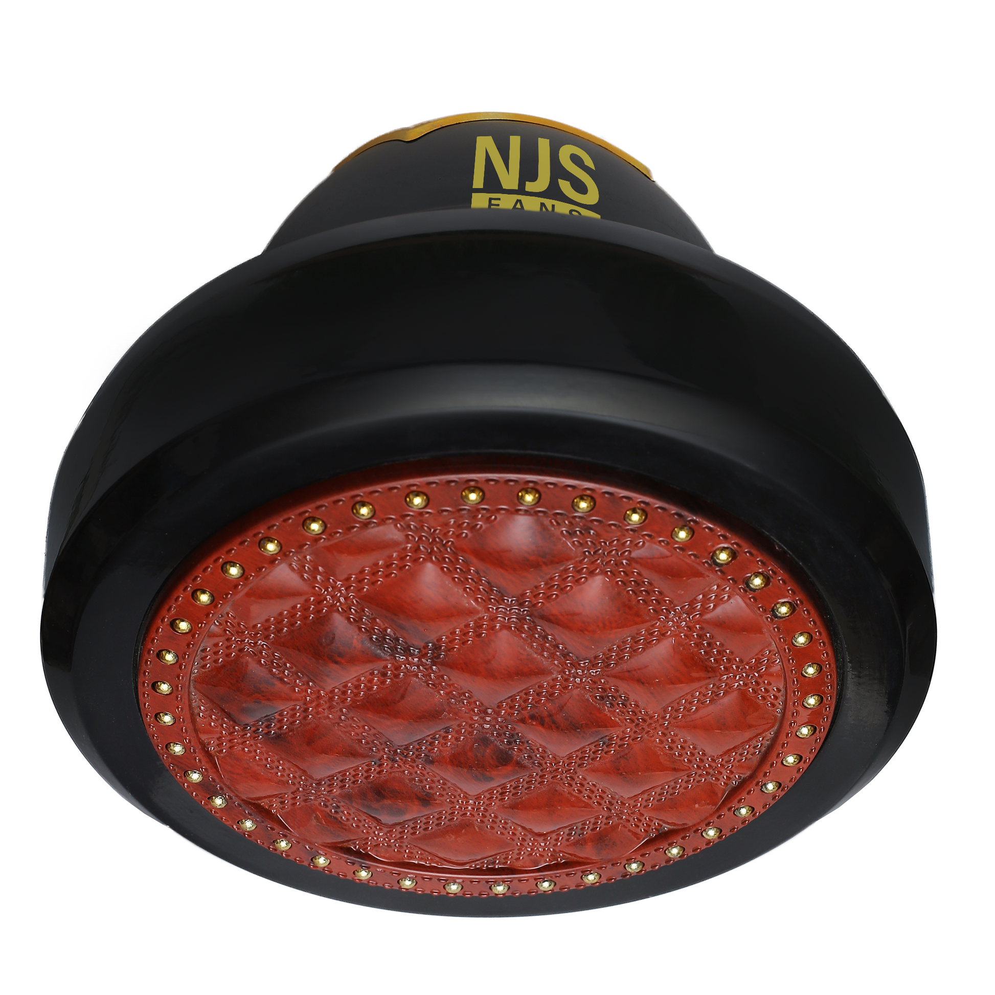 NJS Florance model ceiling fan in black color with brown design, black blades on white background