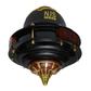 NJS Grace model ceiling fan in black color with golden and brown design, black blades on white background