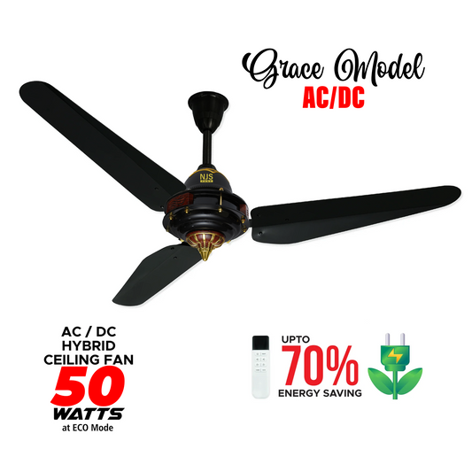 NJS Grace AC/DC Ceiling Fan - 55 Watt Eco-Friendly - Black Color