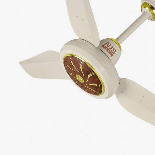 NJS Icon Ceiling Fan – Off-White / Dark Wood | AC/DC Energy Saving Fan in Pakistan