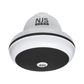 NJS Prime model ceiling fan in white color with black in center, white blades on wihte background