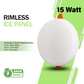 NJS 15 Watt rimless ice panel ceiling light bulb in round shape with color temperature options on a green and white background