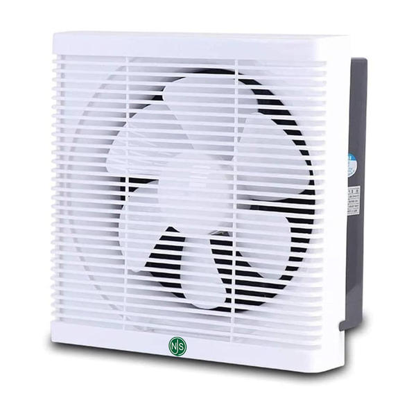NJS brand white exhaust fan on a white background