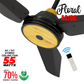 NJS Floral model ceiling fan in black color with wooden center and black blades, remote control, AC/DC hybrid, 55 watts, energy saving features.