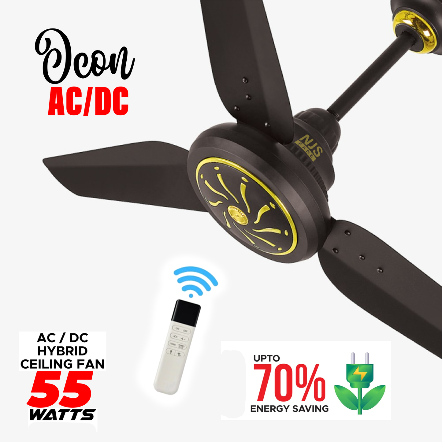 NJS Icon Ceiling Fan – Black | Modern AC/DC Fan for Pakistani Homes